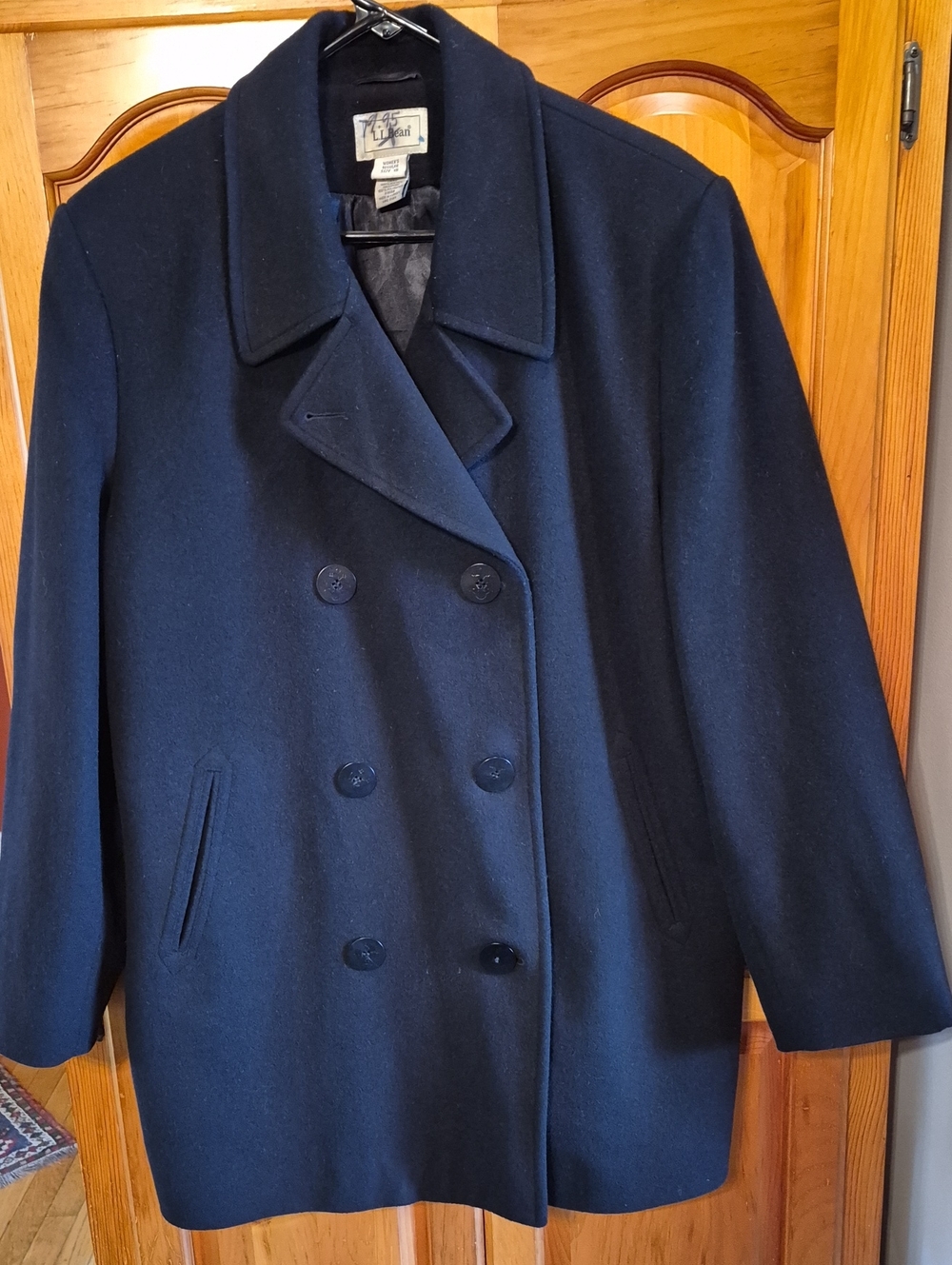 LL Bean BLACK Wool Cashmere Blend Double Breasted Peacoat 18W